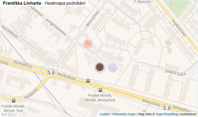 Mapa Františka Linharta - Firmy v ulici.