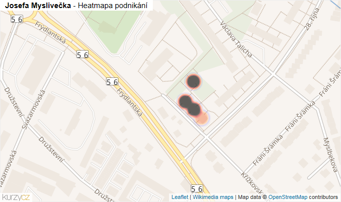 Mapa Josefa Myslivečka - Firmy v ulici.