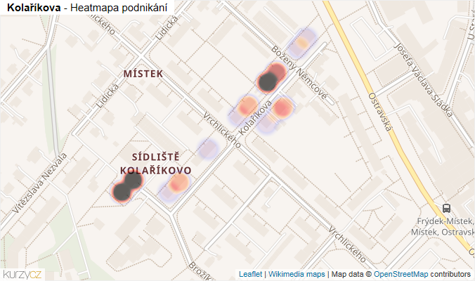 Mapa Kolaříkova - Firmy v ulici.