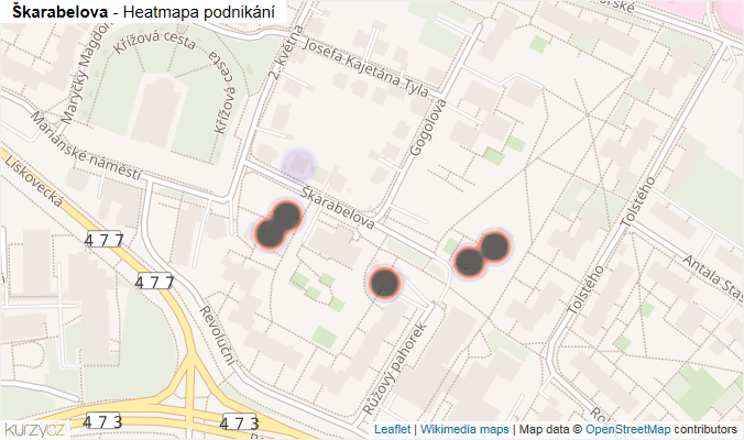 Mapa Škarabelova - Firmy v ulici.
