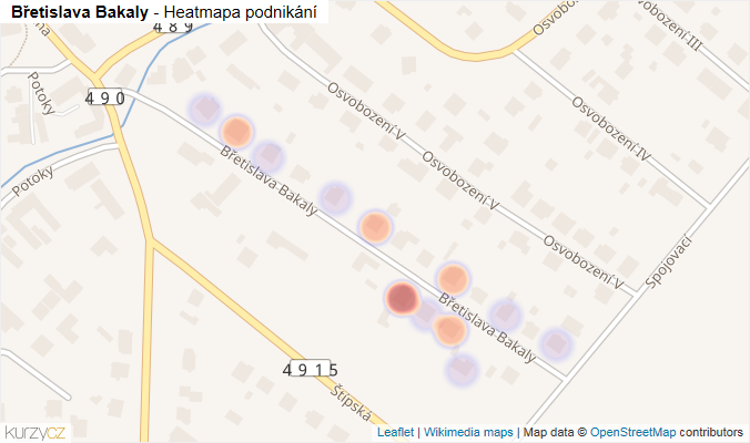 Mapa Břetislava Bakaly - Firmy v ulici.