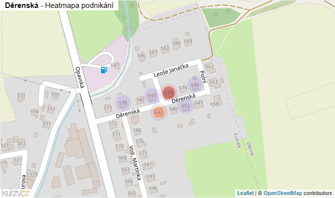Mapa Děrenská - Firmy v ulici.