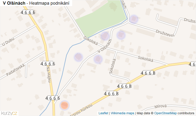 Mapa V Olšinách - Firmy v ulici.