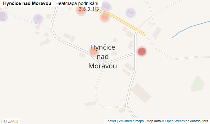 Mapa Hynčice nad Moravou - Firmy v části obce.