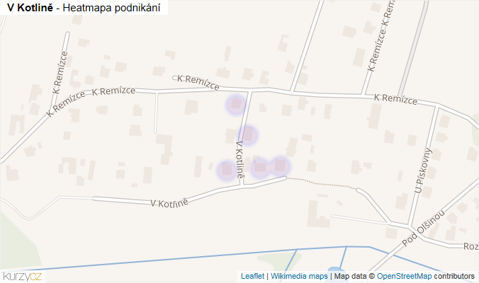Mapa V Kotlině - Firmy v ulici.