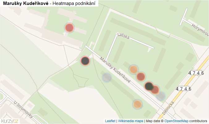 Mapa Marušky Kudeříkové - Firmy v ulici.