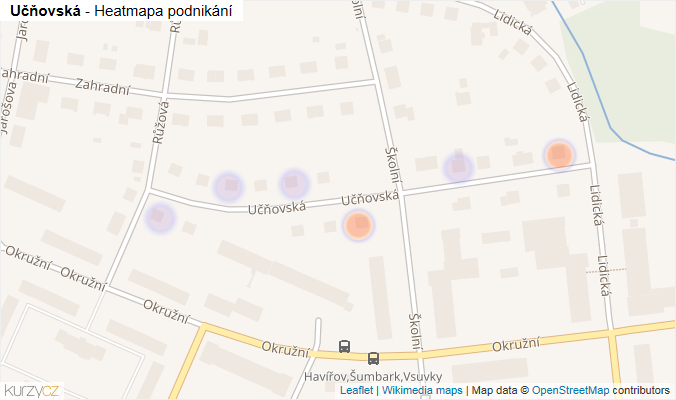 Mapa Učňovská - Firmy v ulici.