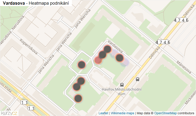 Mapa Vardasova - Firmy v ulici.