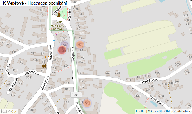 Mapa K Vepřové - Firmy v ulici.