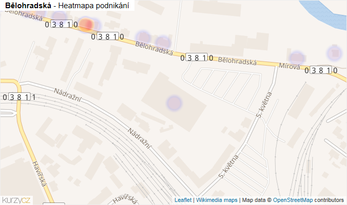 Mapa Bělohradská - Firmy v ulici.