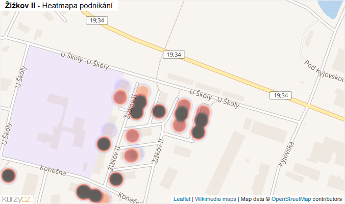 Mapa Žižkov II - Firmy v ulici.