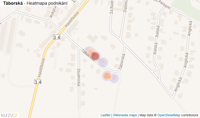 Mapa Táborská - Firmy v ulici.