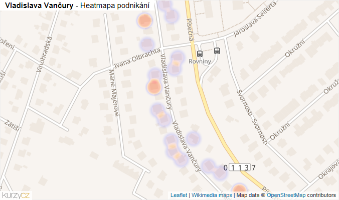 Mapa Vladislava Vančury - Firmy v ulici.