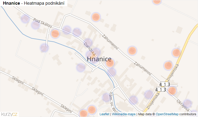 Mapa Hnanice - Firmy v části obce.