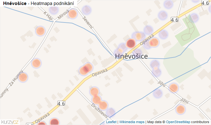 Mapa Hněvošice - Firmy v části obce.