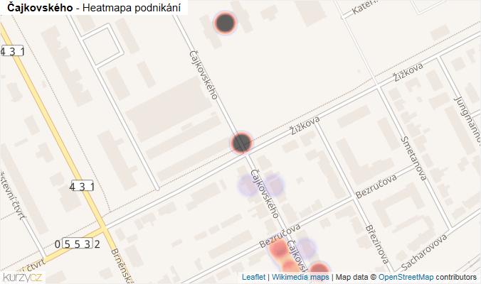 Mapa Čajkovského - Firmy v ulici.