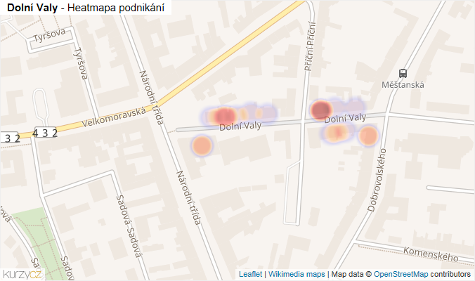Mapa Dolní Valy - Firmy v ulici.