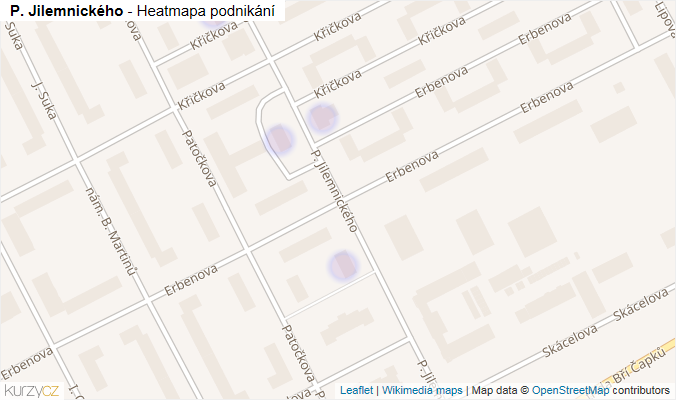 Mapa P. Jilemnického - Firmy v ulici.