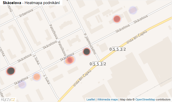 Mapa Skácelova - Firmy v ulici.