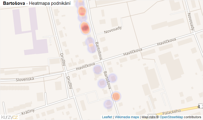 Mapa Bartošova - Firmy v ulici.