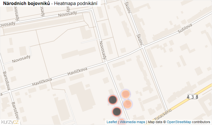 Mapa Národních bojovníků - Firmy v ulici.
