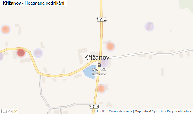 Mapa Křižanov - Firmy v části obce.