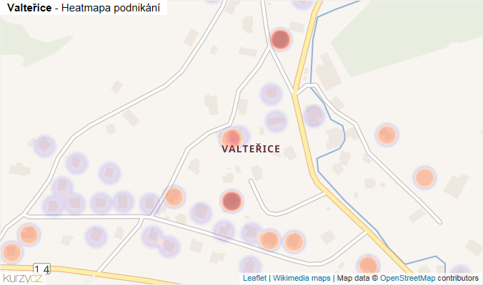 Mapa Valteřice - Firmy v části obce.
