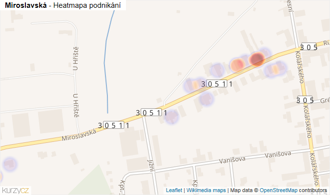 Mapa Miroslavská - Firmy v ulici.