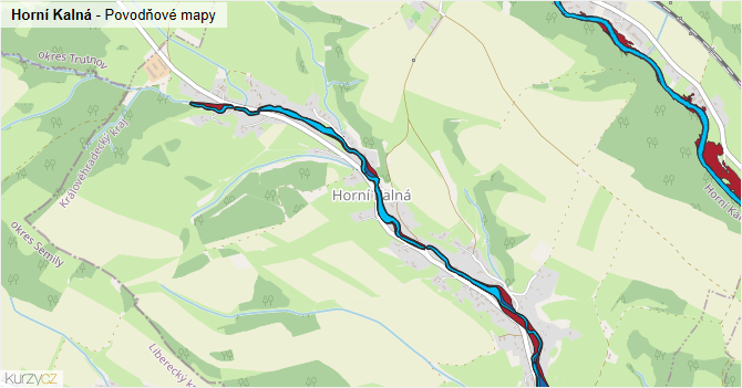 Horní Kalná - záplavové mapy stoleté vody