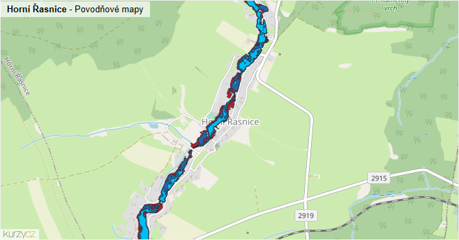 Horní Řasnice - záplavové mapy stoleté vody