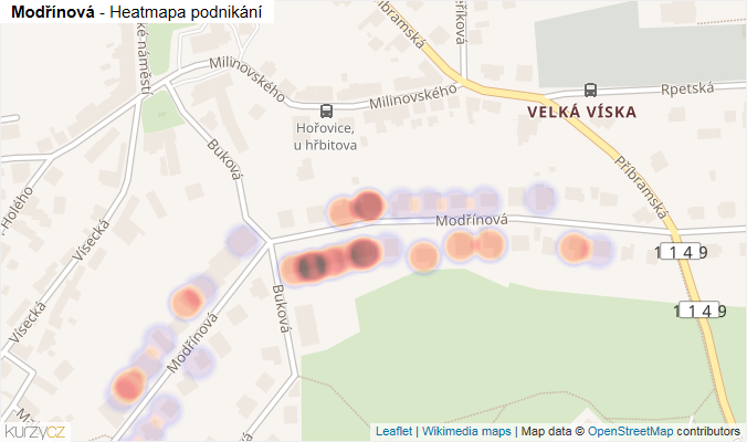 Mapa Modřínová - Firmy v ulici.