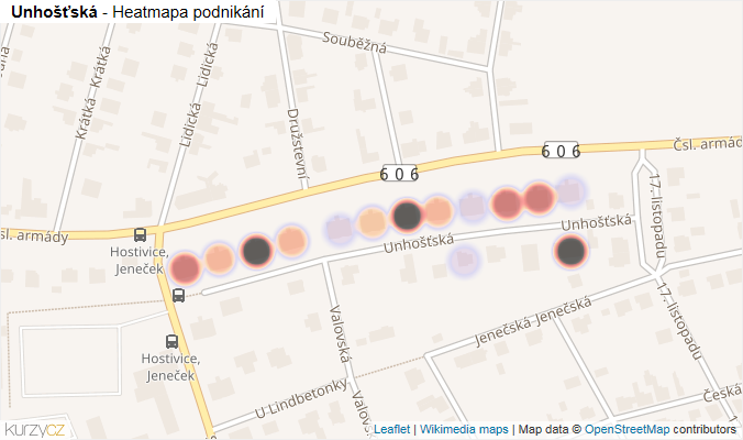 Mapa Unhošťská - Firmy v ulici.