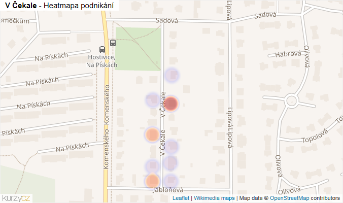 Mapa V Čekale - Firmy v ulici.