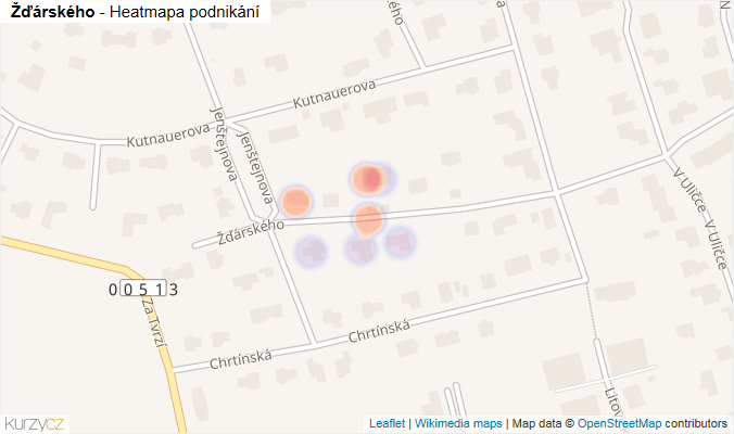 Mapa Žďárského - Firmy v ulici.