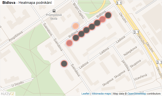 Mapa Bidlova - Firmy v ulici.