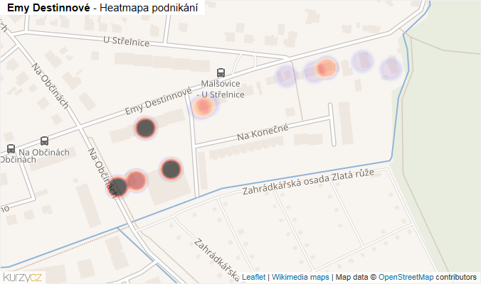 Mapa Emy Destinnové - Firmy v ulici.