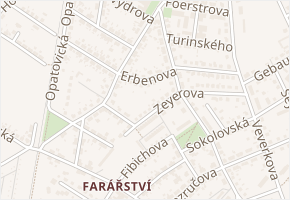 Erbenova v obci Hradec Králové - mapa ulice