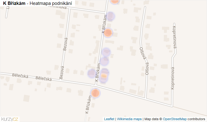 Mapa K Břízkám - Firmy v ulici.