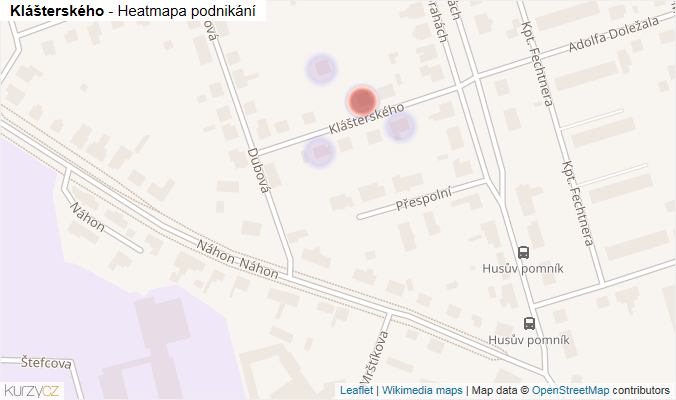 Mapa Klášterského - Firmy v ulici.
