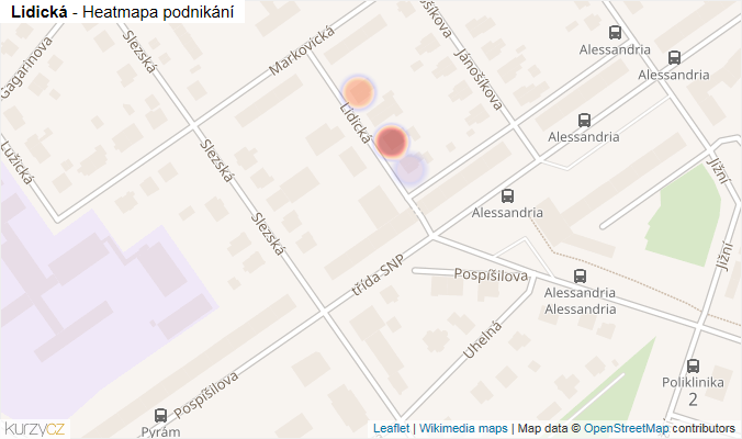 Mapa Lidická - Firmy v ulici.