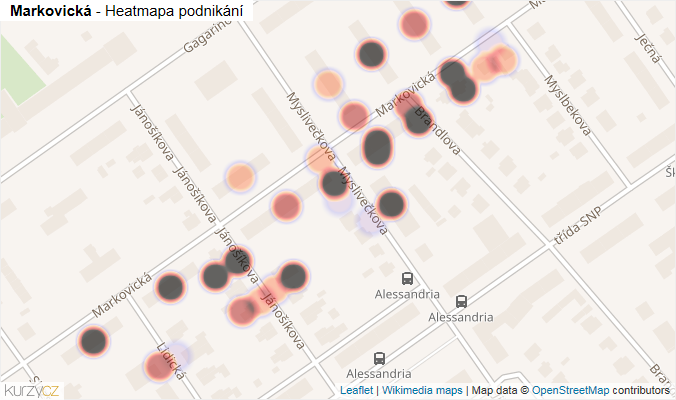 Mapa Markovická - Firmy v ulici.