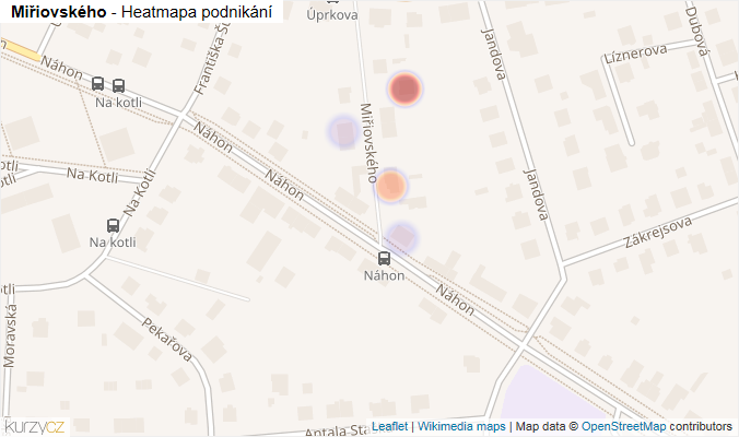 Mapa Miřiovského - Firmy v ulici.