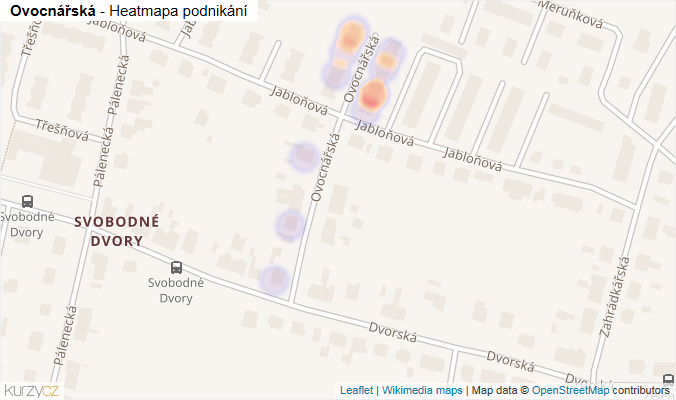 Mapa Ovocnářská - Firmy v ulici.