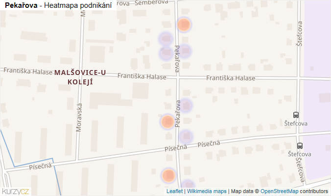 Mapa Pekařova - Firmy v ulici.