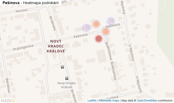 Mapa Pešinova - Firmy v ulici.