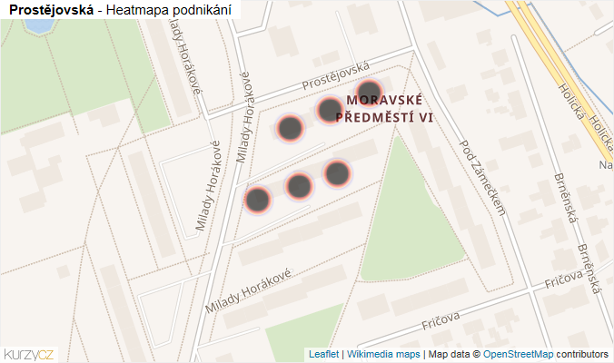 Mapa Prostějovská - Firmy v ulici.