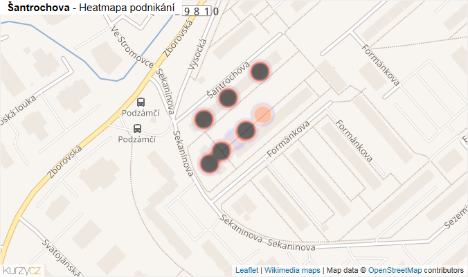 Mapa Šantrochova - Firmy v ulici.