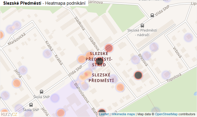 Mapa Slezské Předměstí - Firmy v části obce.
