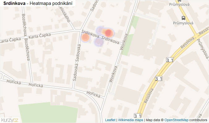 Mapa Srdínkova - Firmy v ulici.