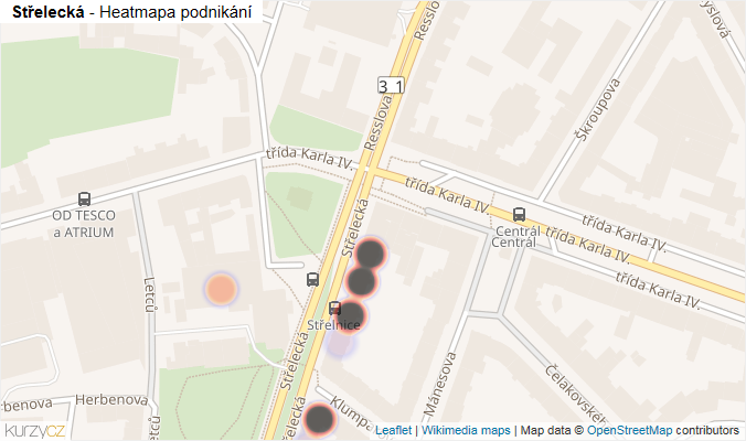 Mapa Střelecká - Firmy v ulici.